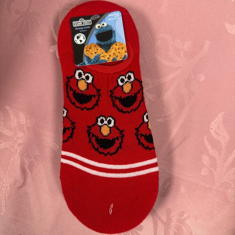 Sesame Street Womens Scoop Liner Socks 3 Pairs Elmo Cookie Monster Oscar 4-10